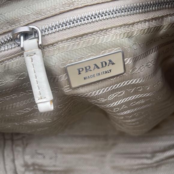 Prada Tessuto Hobo Shoulder Bag Embossed Logo White Leather - Picture 13 of 16